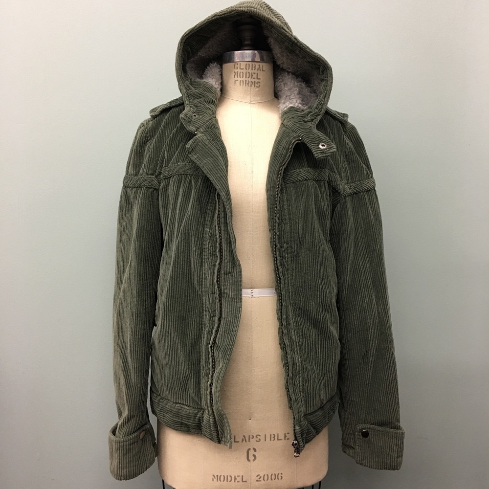 Corduroy Hooded Fur Jacket